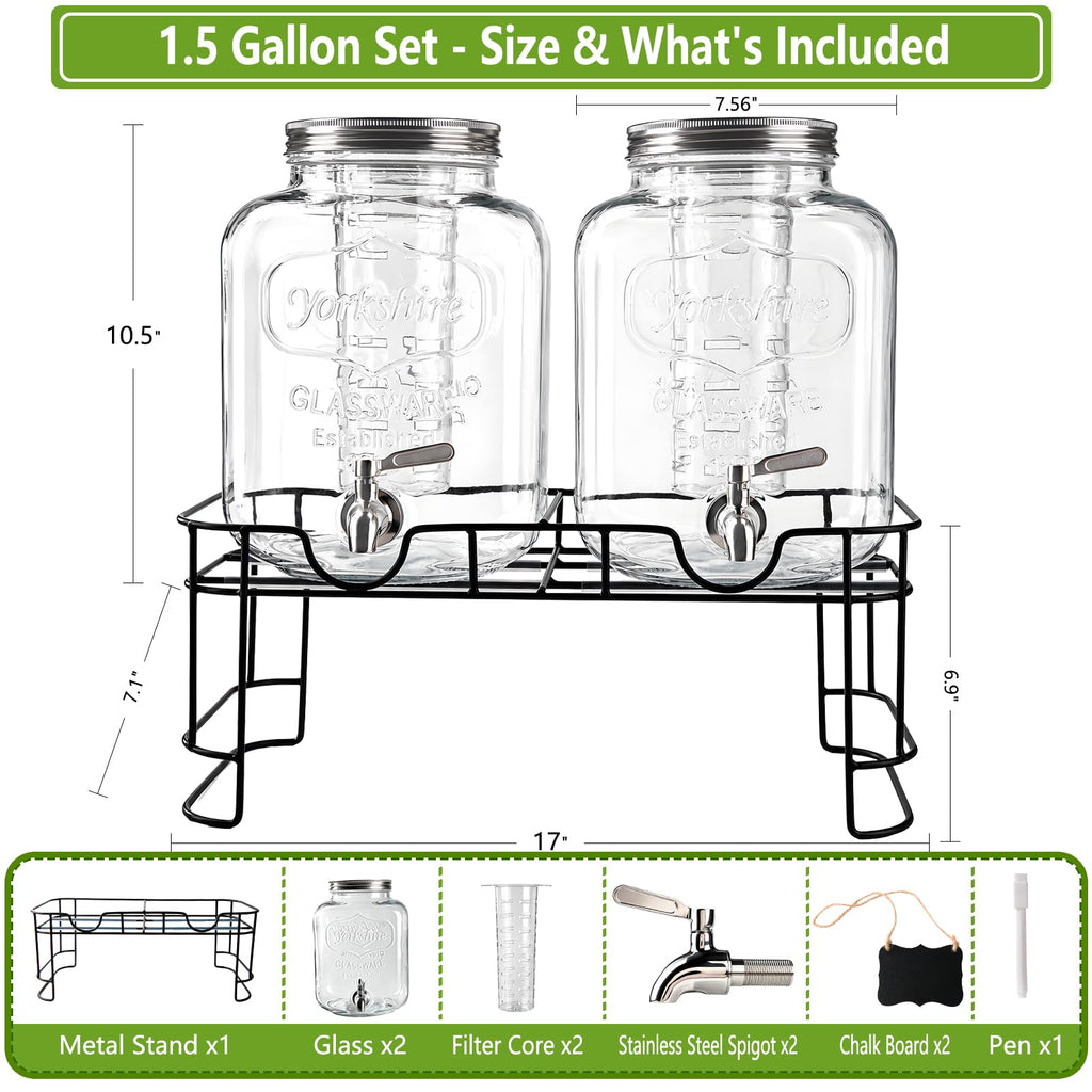 2 Pack 1.5 Gallon Glass Drink Dispenser with Spout S585699