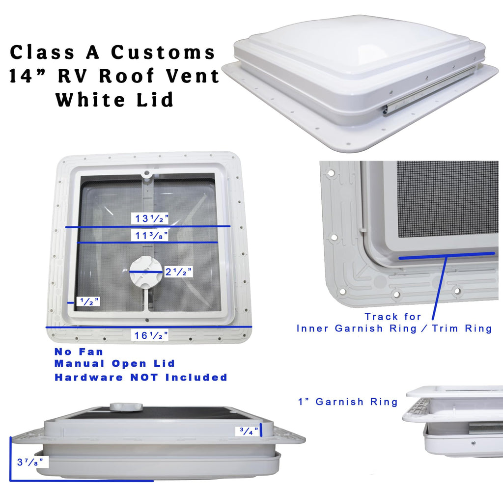 14" RV Roof Vent with White Lid and Manual Crank U6295