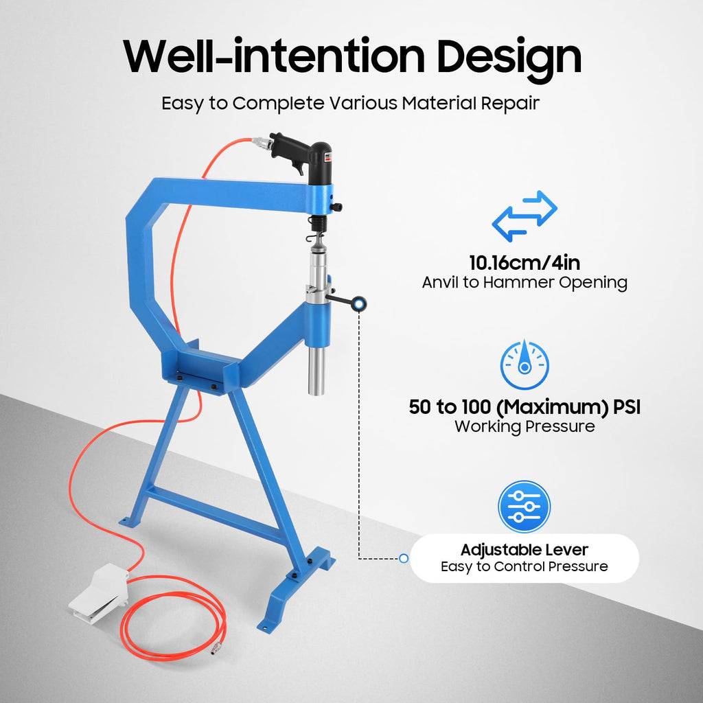 4 Inch Pneumatic Planishing Hammer with 1" 2" 3" Anvils and Foot Pedal M225