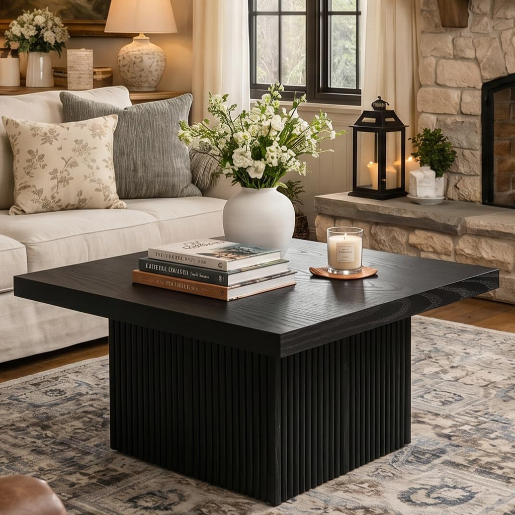 31.5" Square Fluted Wood Coffee Table C4002