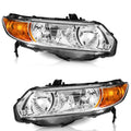 Headlight Assembly Pair Chrome Housing Amber Reflector K63979