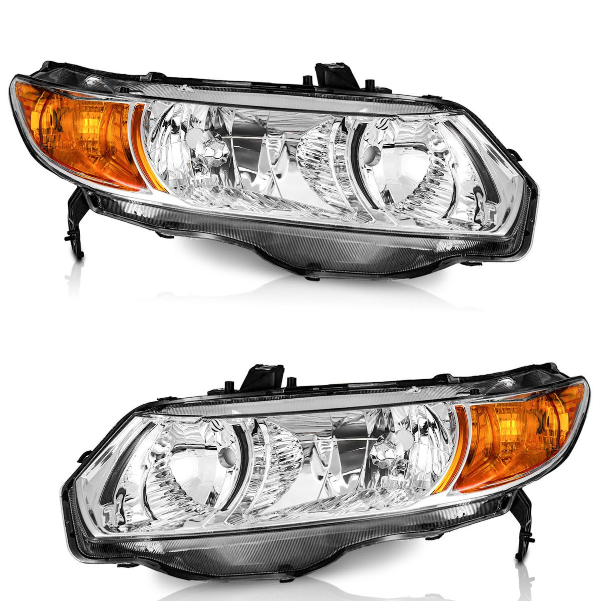 Headlight Assembly Pair Chrome Housing Amber Reflector K63979