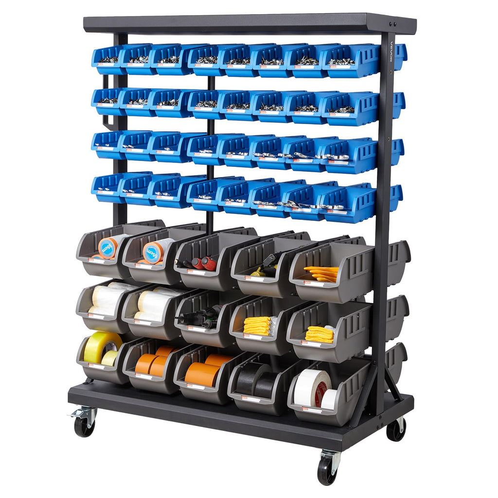 7-Tier Double-Sided Rolling Bin Storage Rack with 94 Plastic Bins B80359