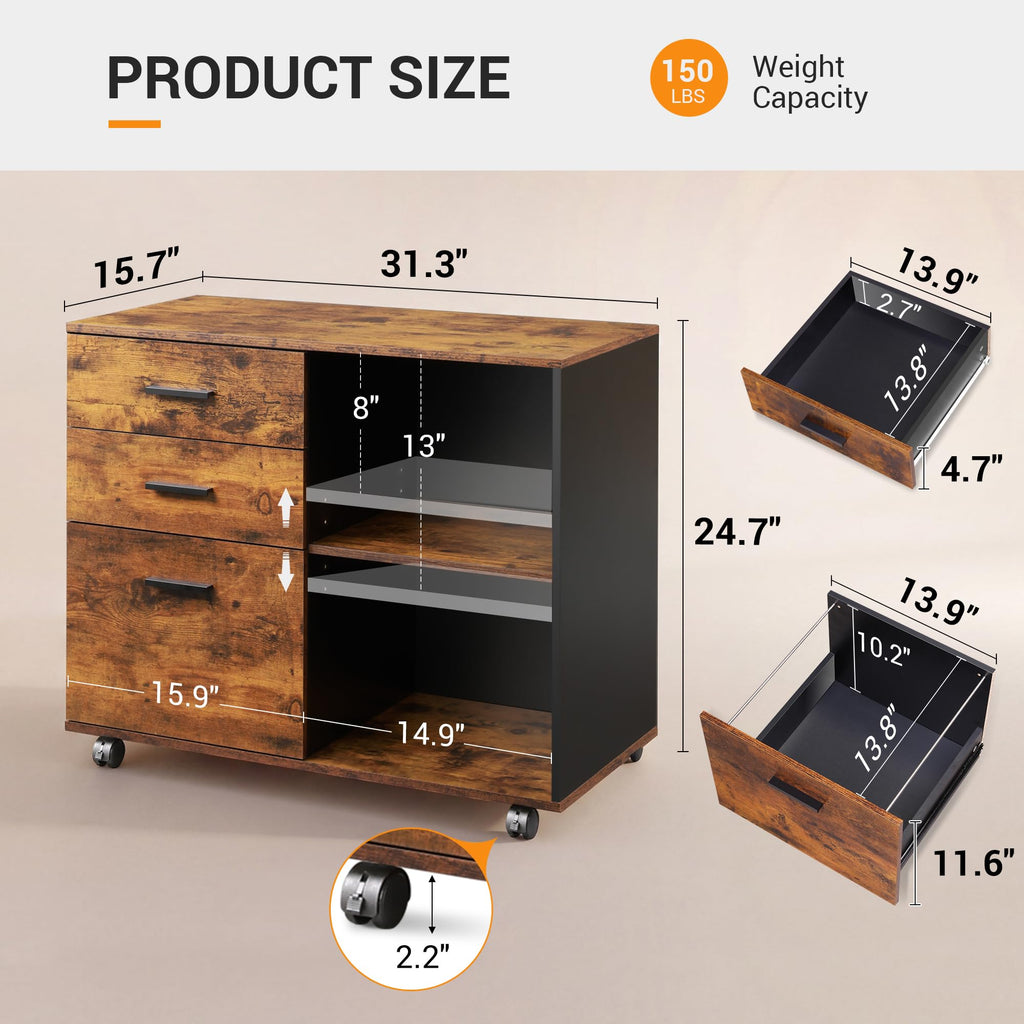 3 Drawer Wood File Cabinet with Storage Shelf C40441