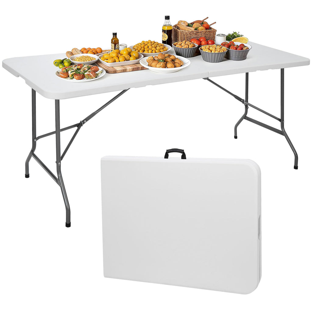 6 ft Heavy Duty Plastic Folding Table with Steel Legs, White I6942