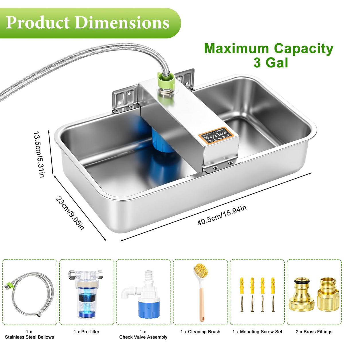 3 Gallon Stainless Steel Chicken Waterer E734863