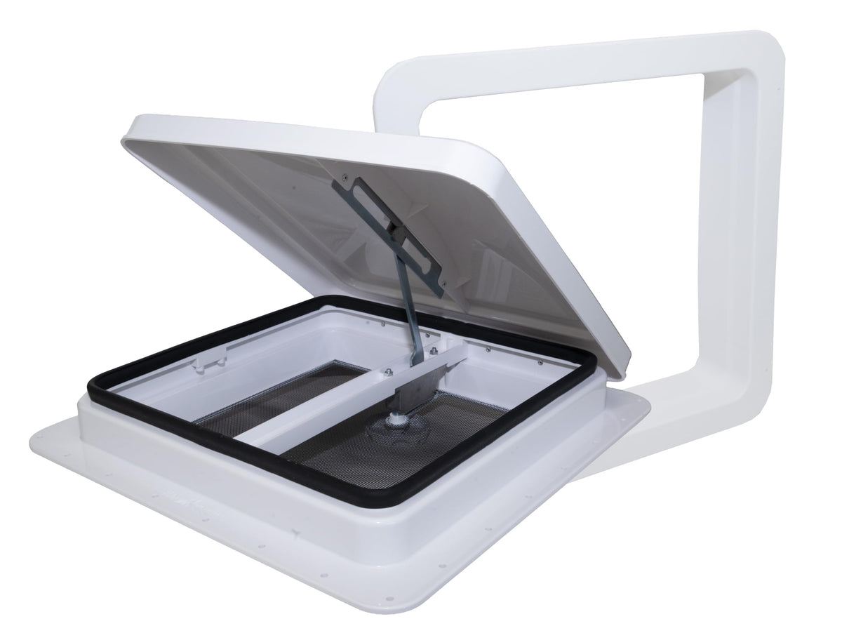 14" RV Roof Vent with White Lid and Manual Crank U6295