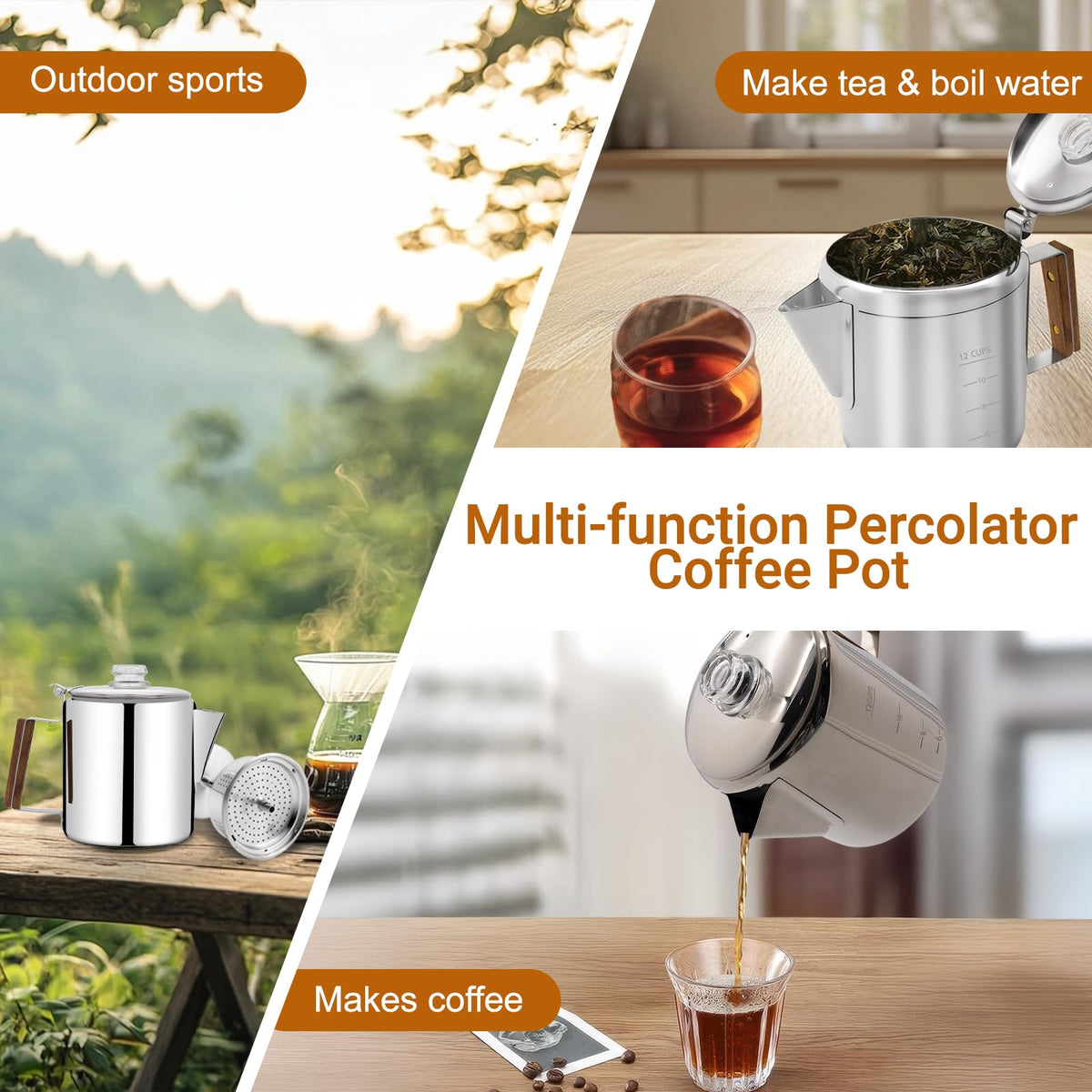 12 Cup Stainless Steel Percolator Coffee Pot B8445