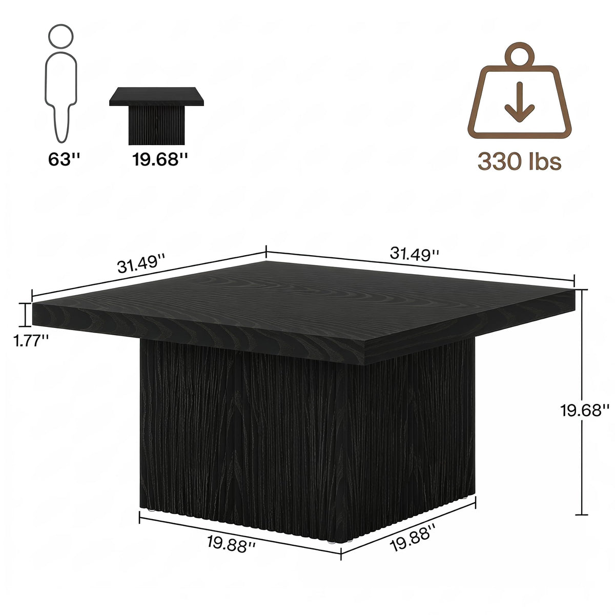 31.5" Square Fluted Wood Coffee Table C4002