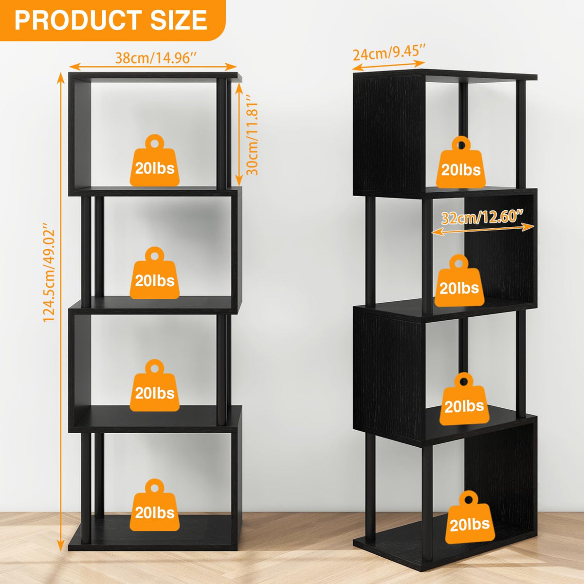 5-Tier Black Bookshelf Q480373