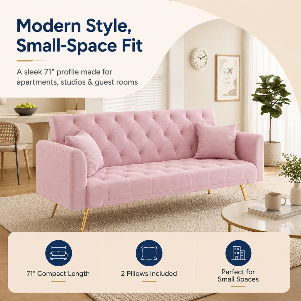 Pink Velvet Futon Sofa Bed E81517