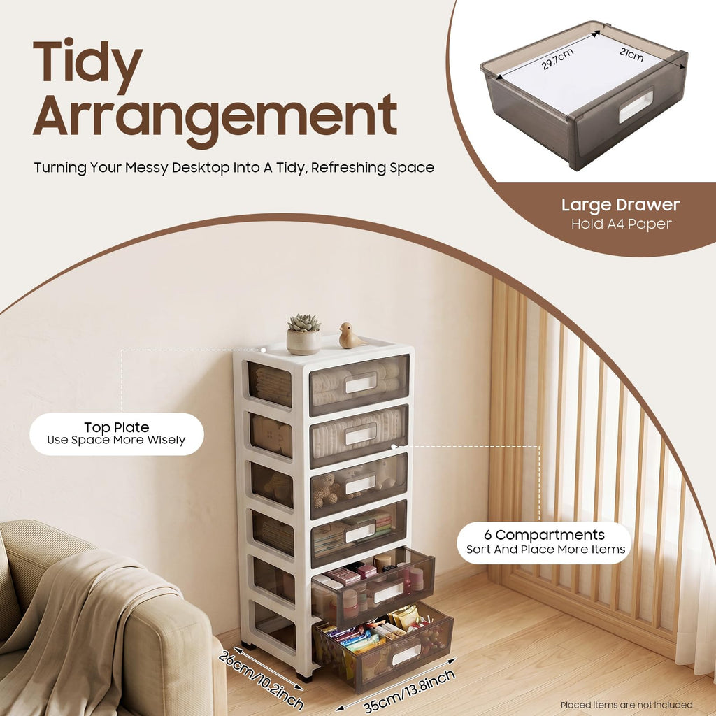 6-Tier Clear Plastic Storage Organizer Cart with Wheels M2214