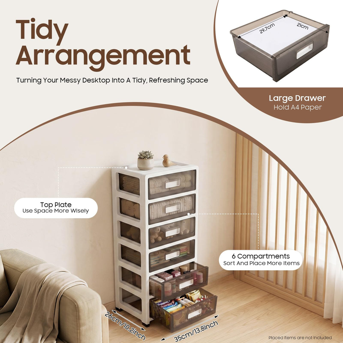 6-Tier Clear Plastic Storage Organizer Cart with Wheels M2214
