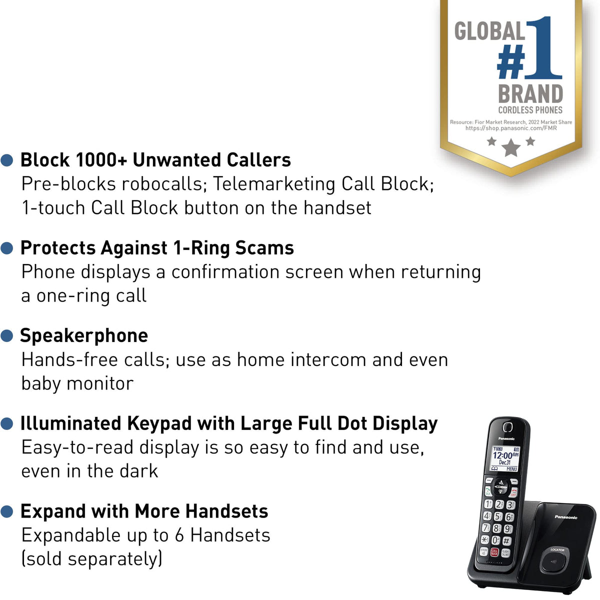 Cordless Phone with Call Block, Bilingual Caller ID, Large Display, 1 Handset S936163