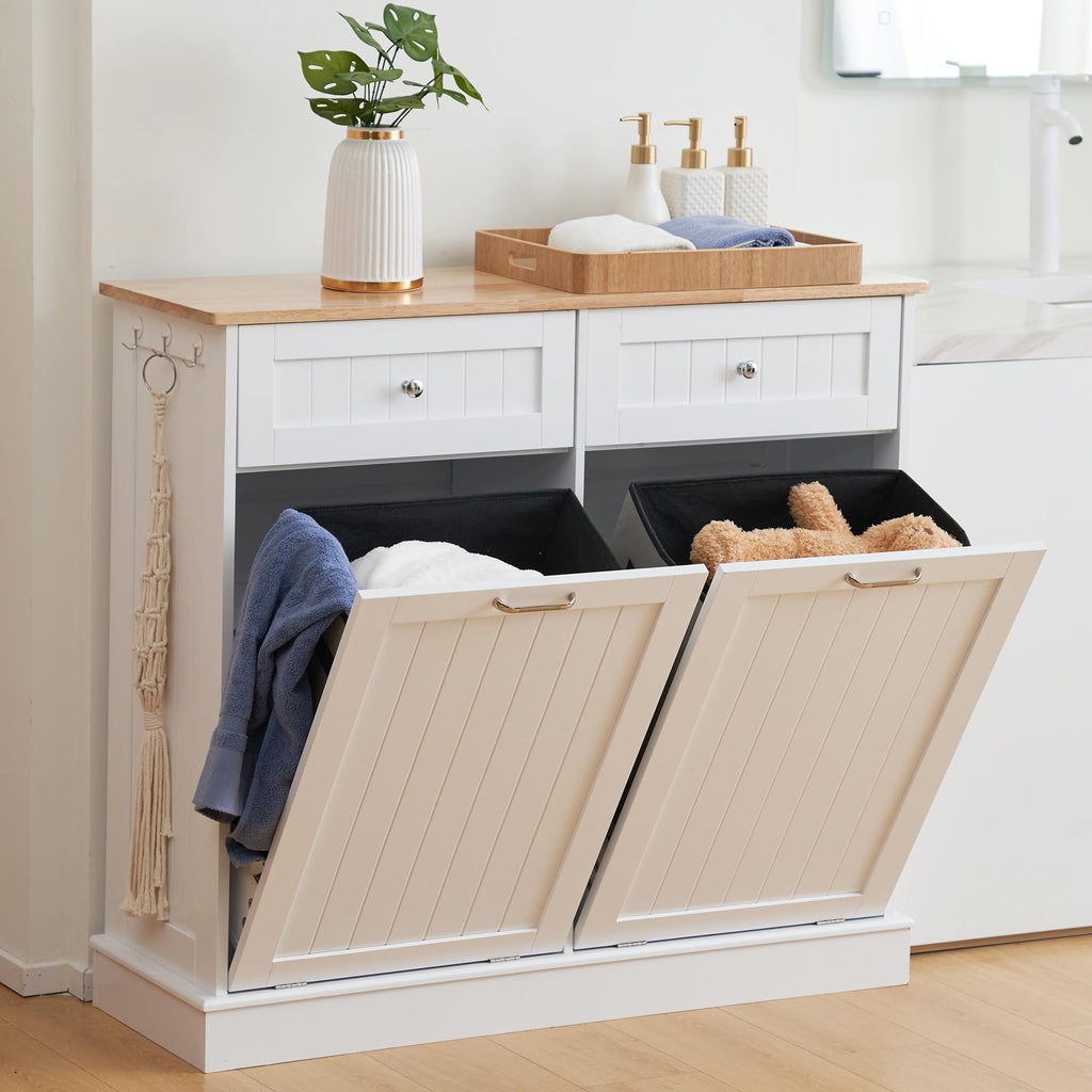 Double Tilt Out Trash Can Cabinet 2 X 13 Gallon with Storage J885