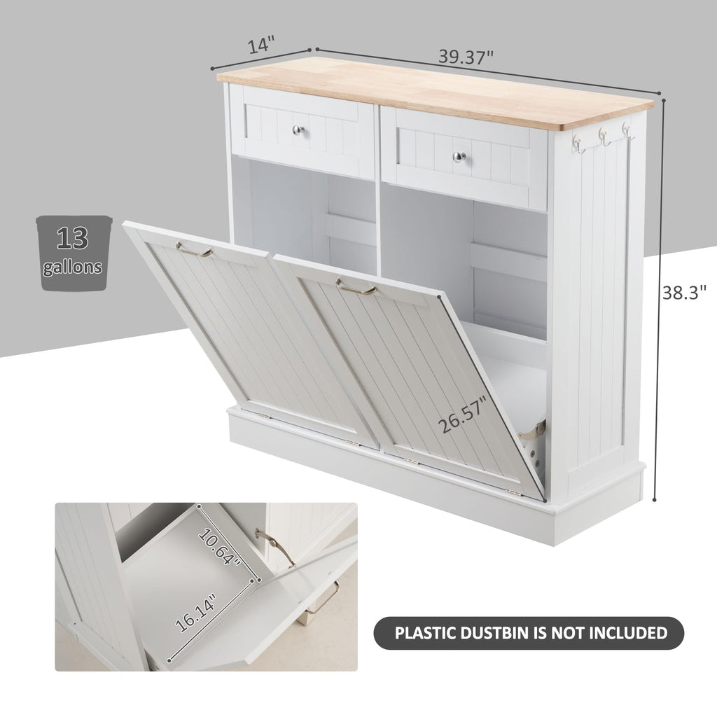 Double Tilt Out Trash Can Cabinet 2 X 13 Gallon with Storage J885