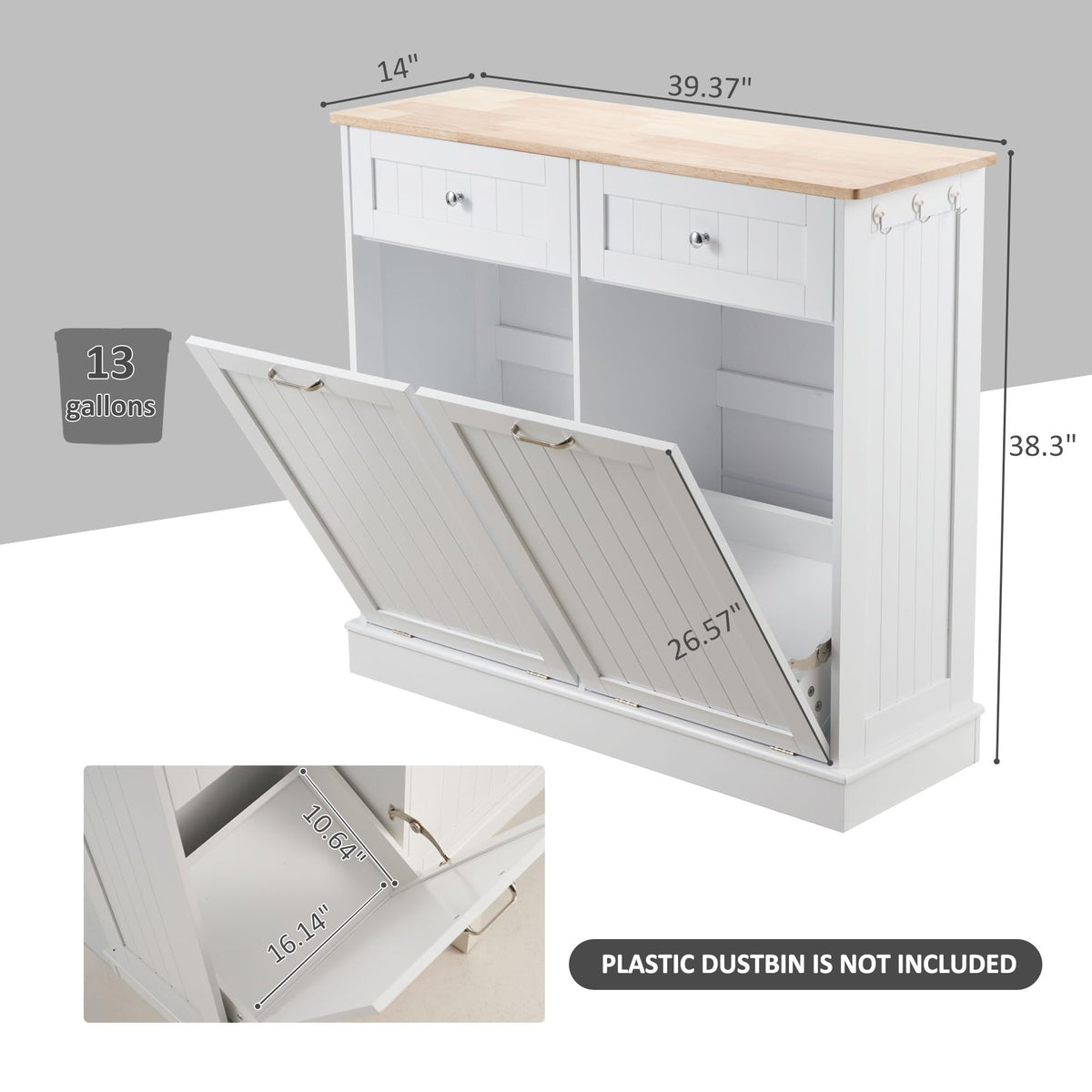 Double Tilt Out Trash Can Cabinet 2 X 13 Gallon with Storage J885