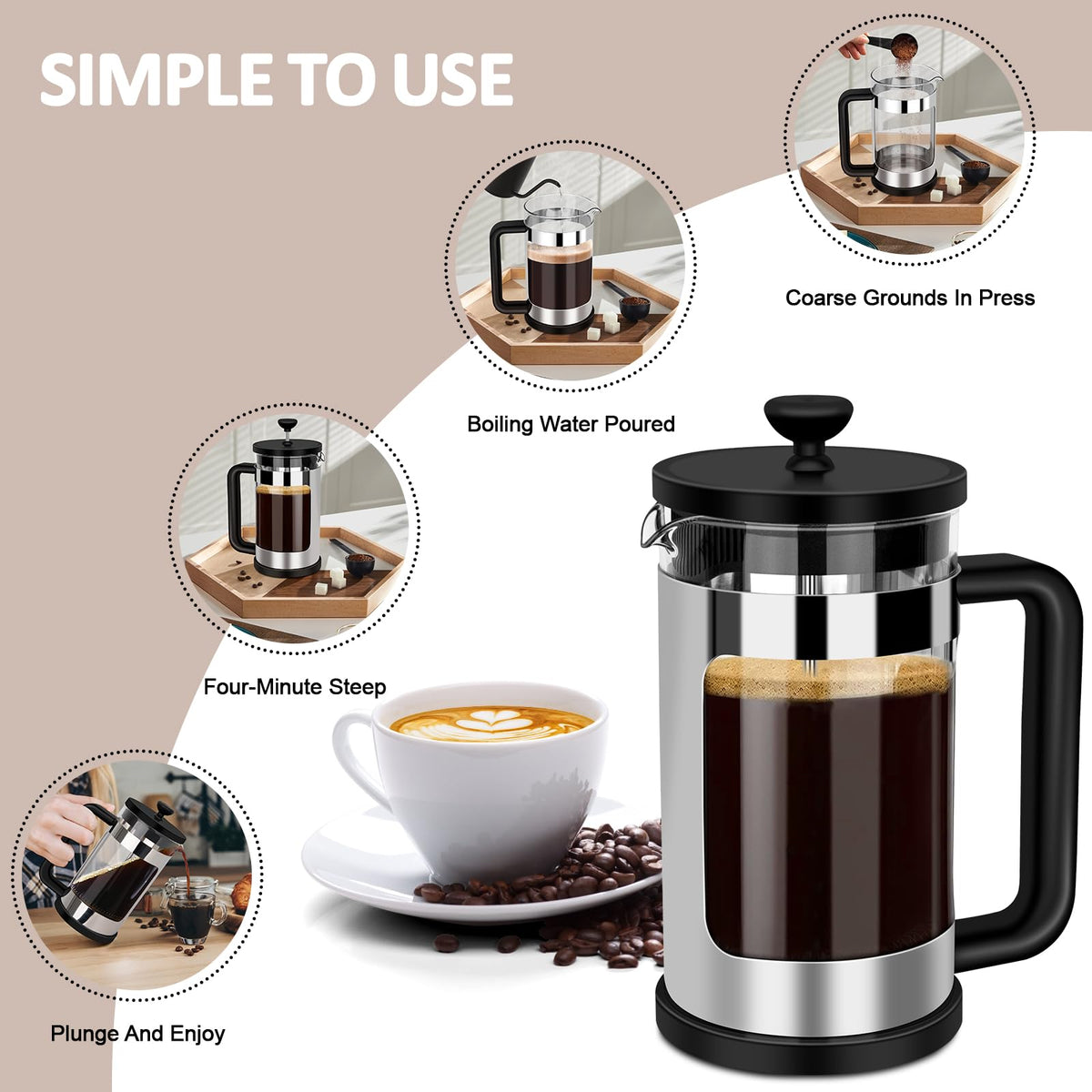 French Press Coffee Maker 12 Oz Borosilicate Glass I6055