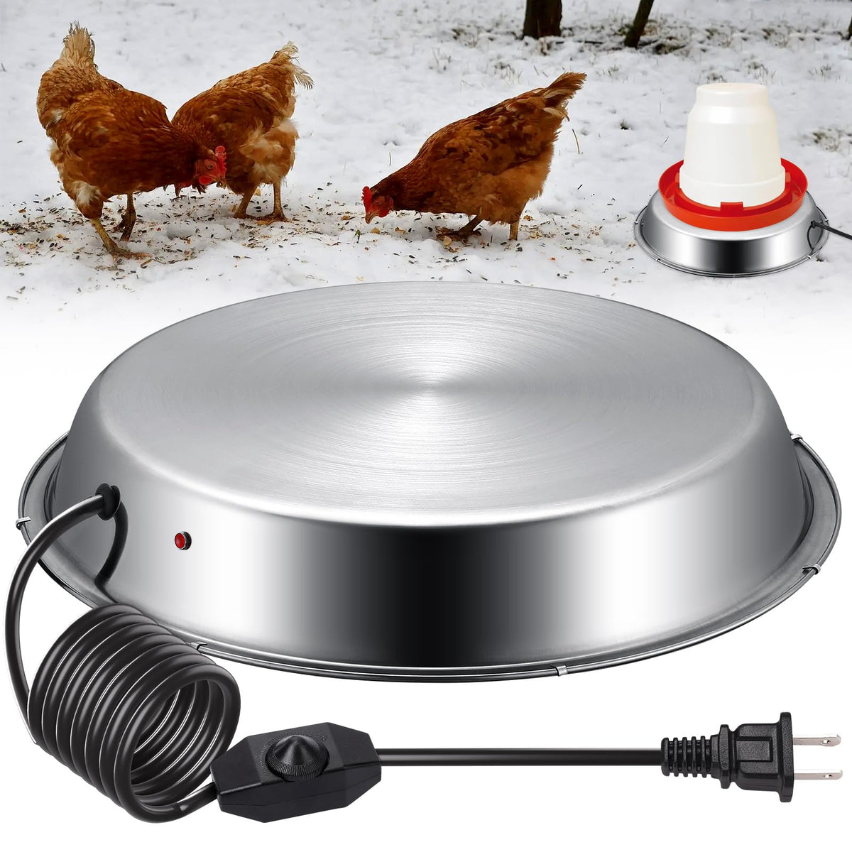 12 Inch 5 Gallons Poultry Waterer Heated Base with Thermostat T4009