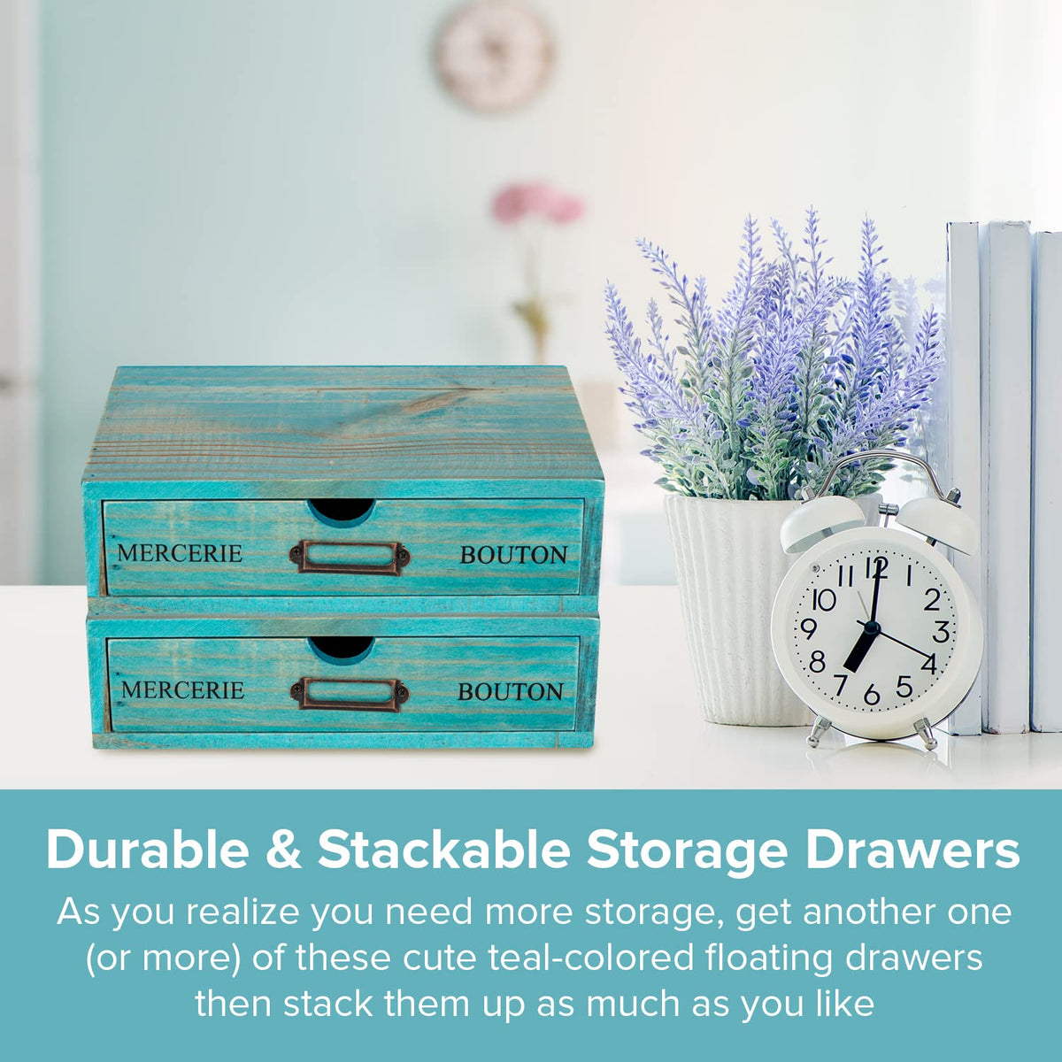 Turquoise Single Drawer Wooden Organizer N8829