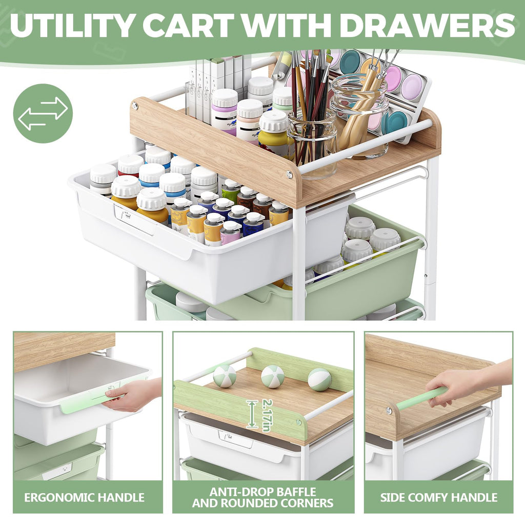 Green Utility Cart with 6 Drawers O845