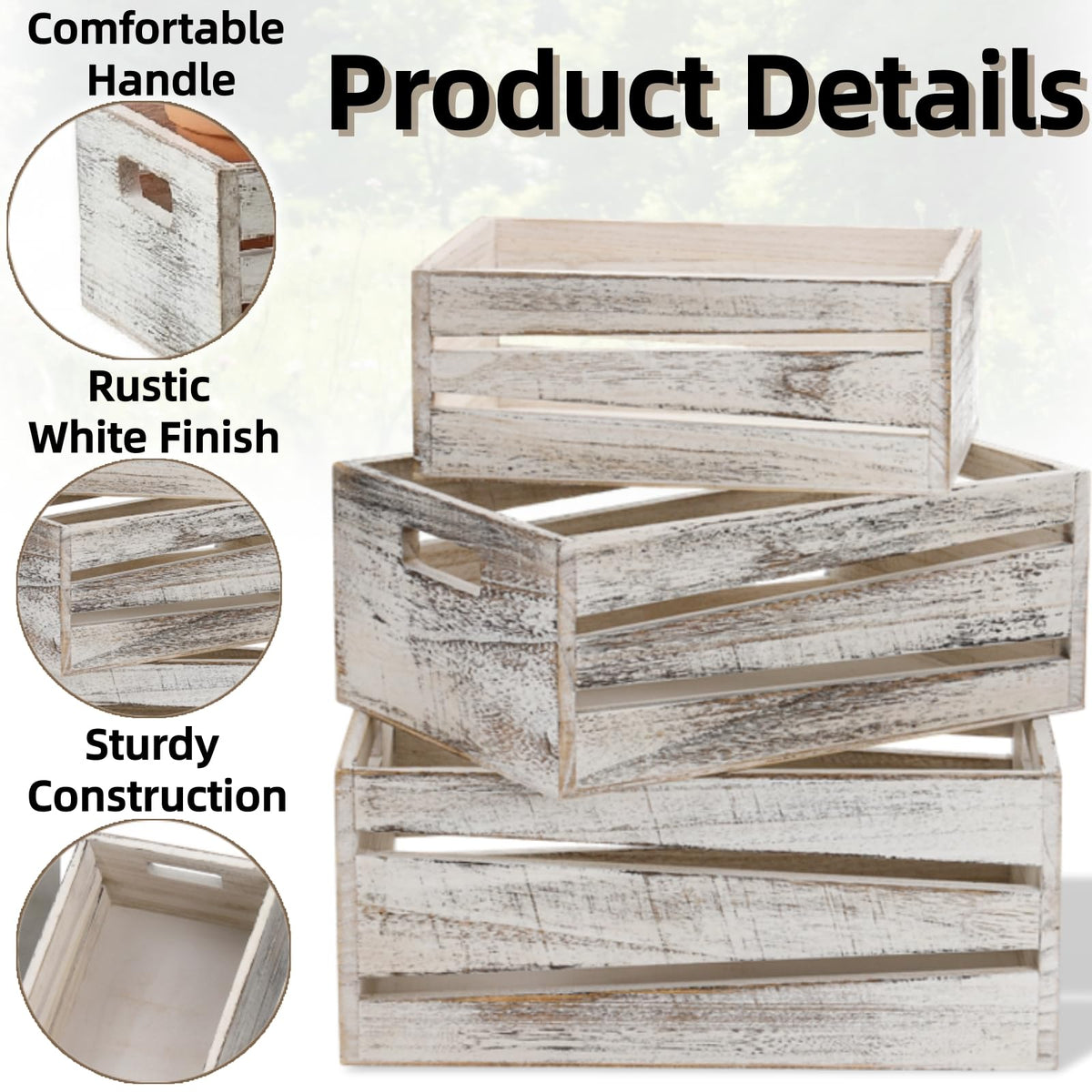 3 Pack Wooden Storage Crates with Handles S493560