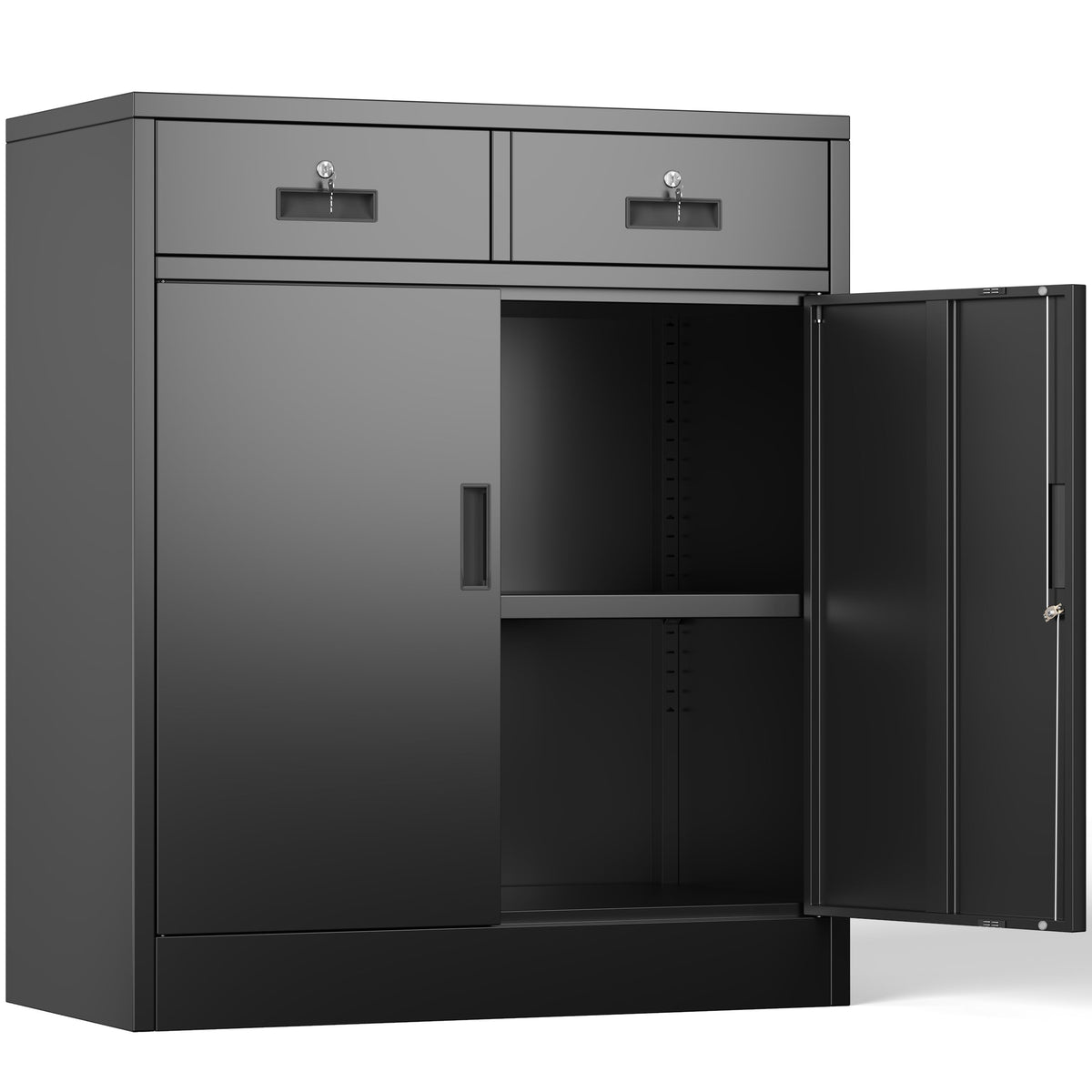 36" H Black Metal Storage Cabinet with 2 Drawers Y653