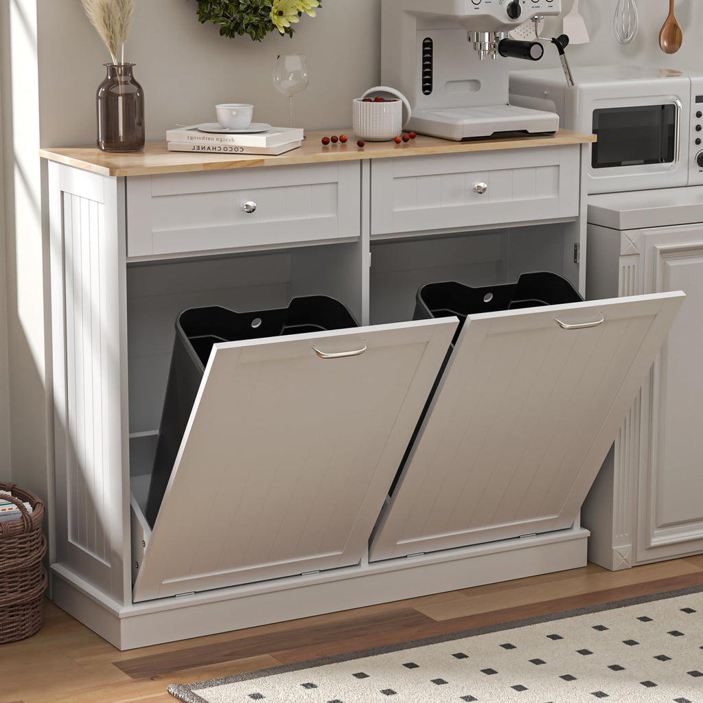 Double Tilt Out Trash Can Cabinet 2 X 13 Gallon with Storage J885
