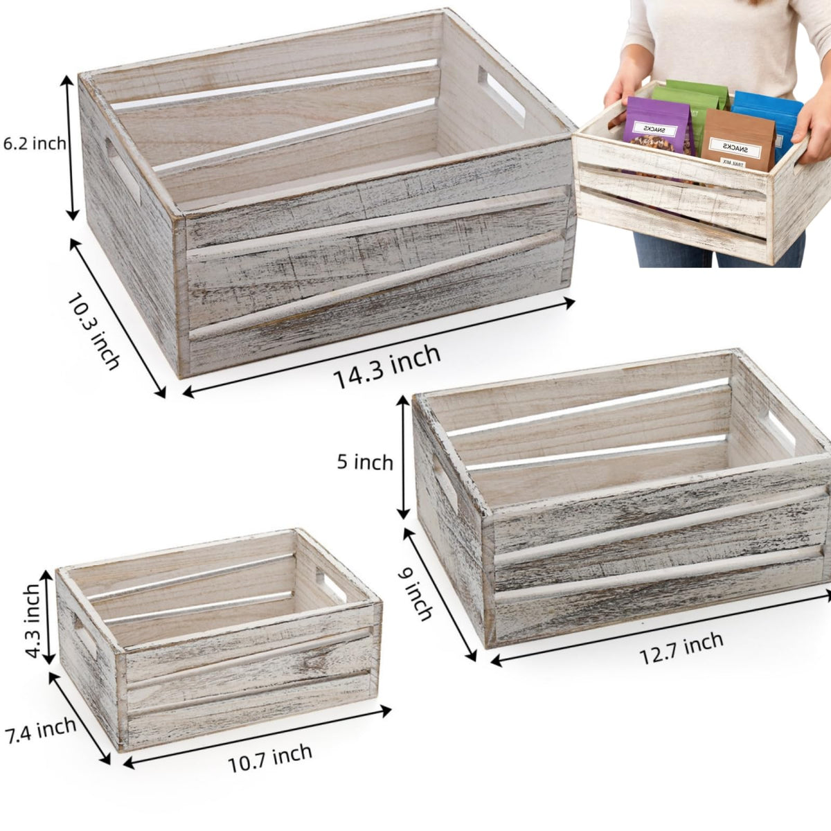3 Pack Wooden Storage Crates with Handles S493560