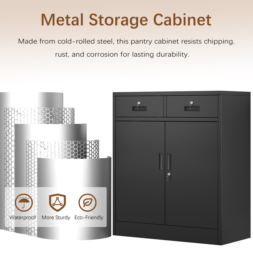 36" H Black Metal Storage Cabinet with 2 Drawers Y653