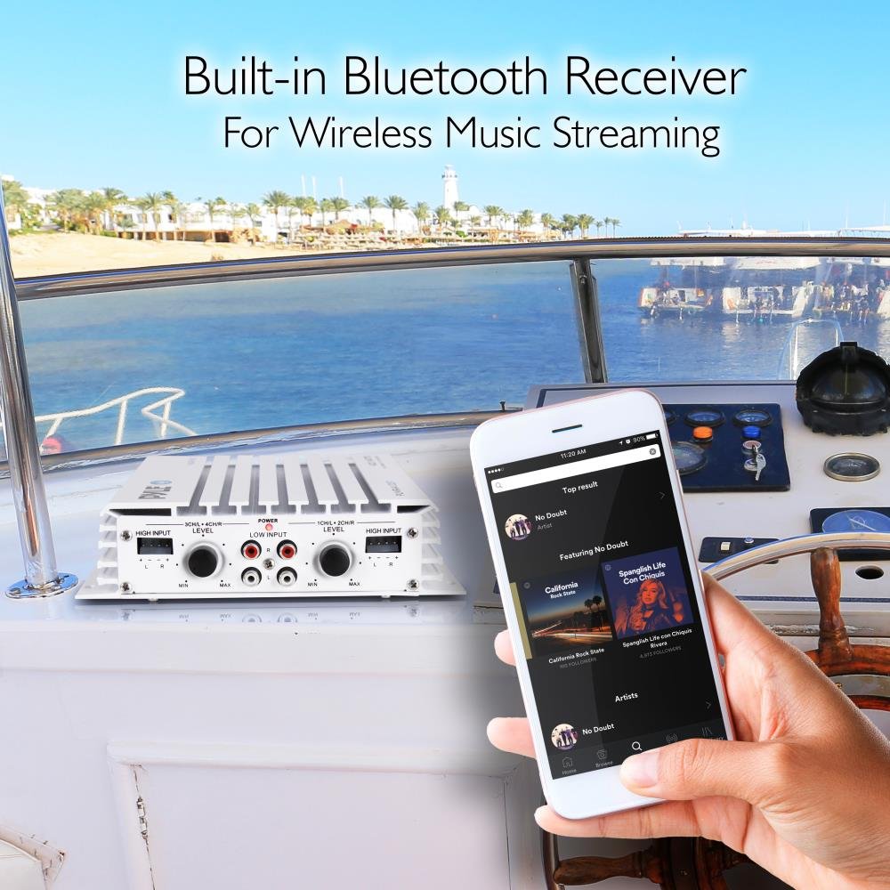 Waterproof 4 Channel 400W Bluetooth Marine Amplifier T745