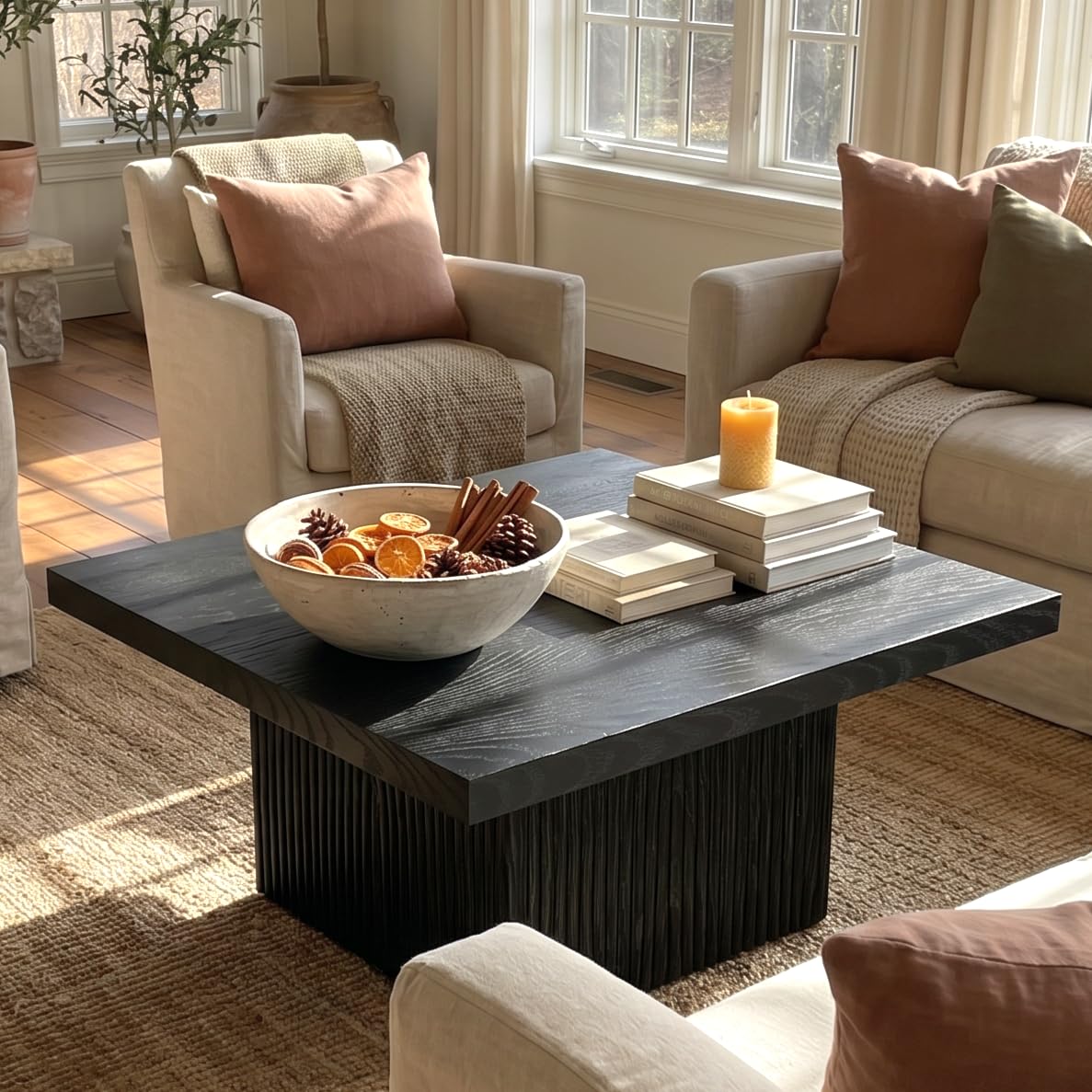 31.5" Square Fluted Wood Coffee Table C4002