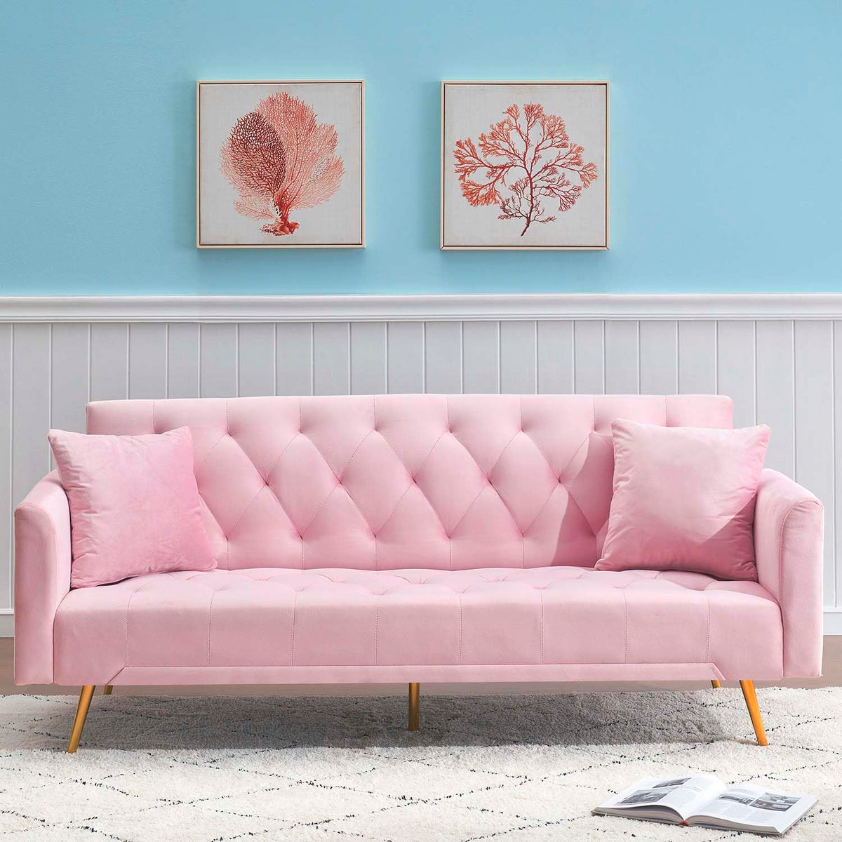 Pink Velvet Futon Sofa Bed E81517