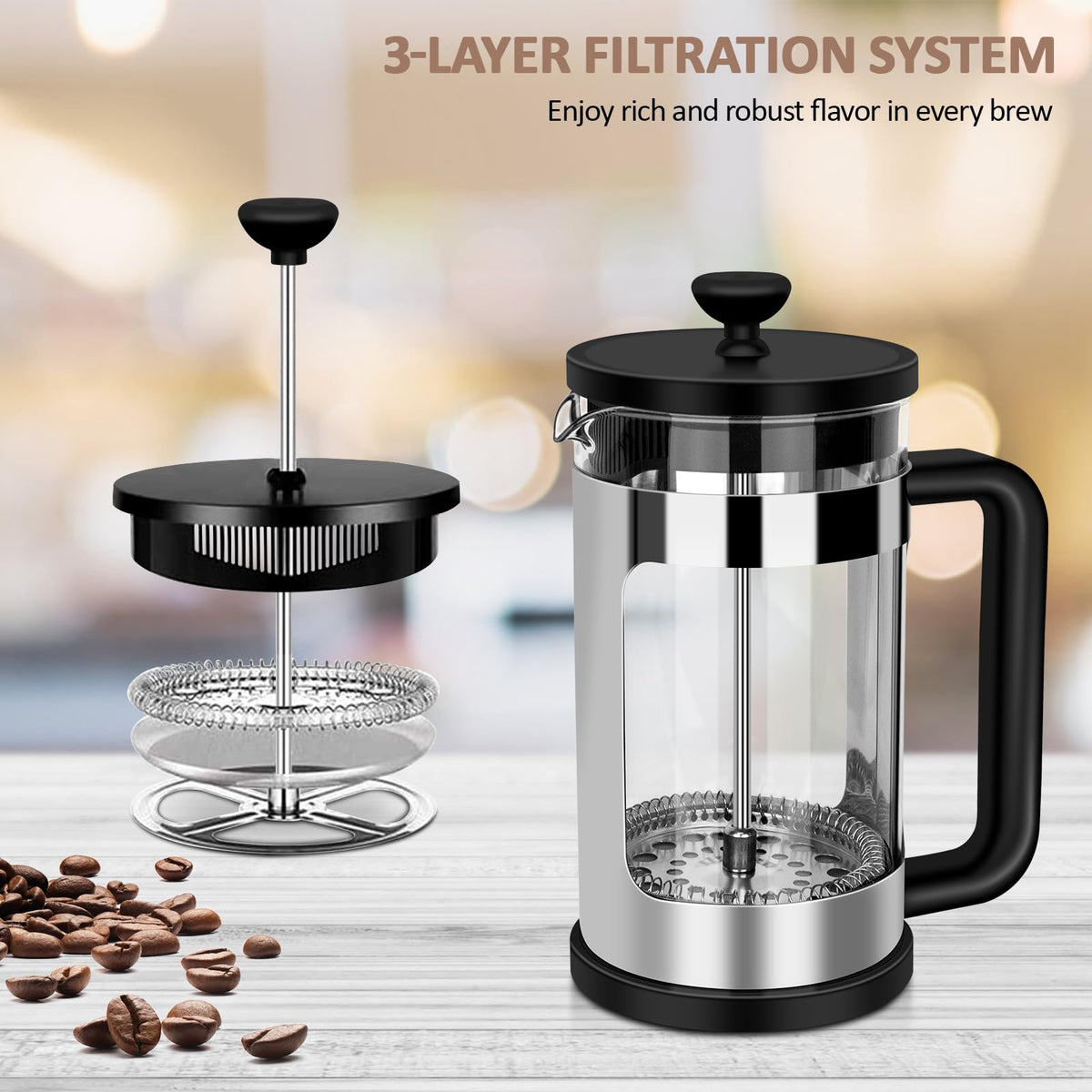 French Press Coffee Maker 12 Oz Borosilicate Glass I6055
