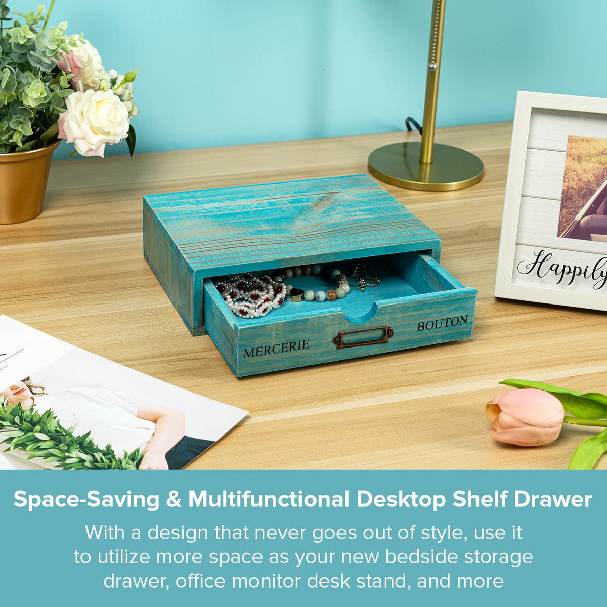 Turquoise Single Drawer Wooden Organizer N8829