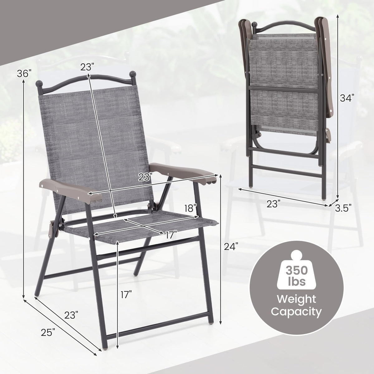Set of 2 Grey Patio Folding Chairs D49719