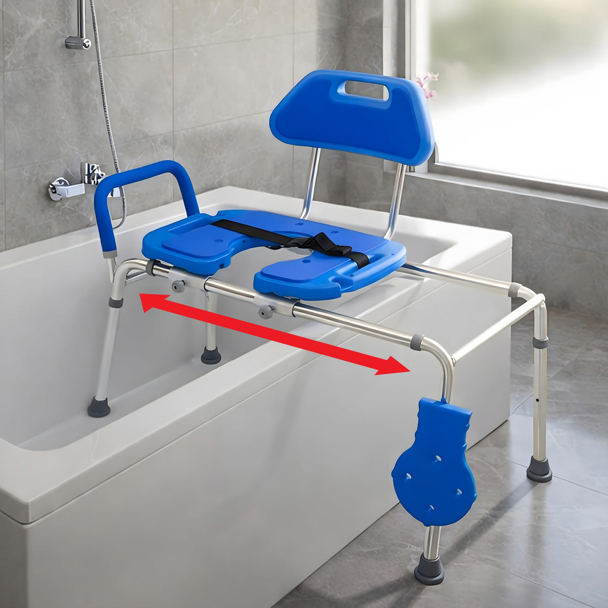 Blue Padded Shower Chair with Cut Out Seat and Safety Belt L506701