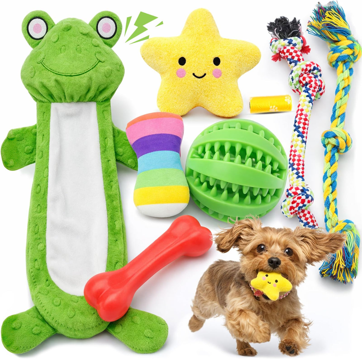 8 Pack Puppy Chew Toys with Squeaky Plush Rope and Ball D129