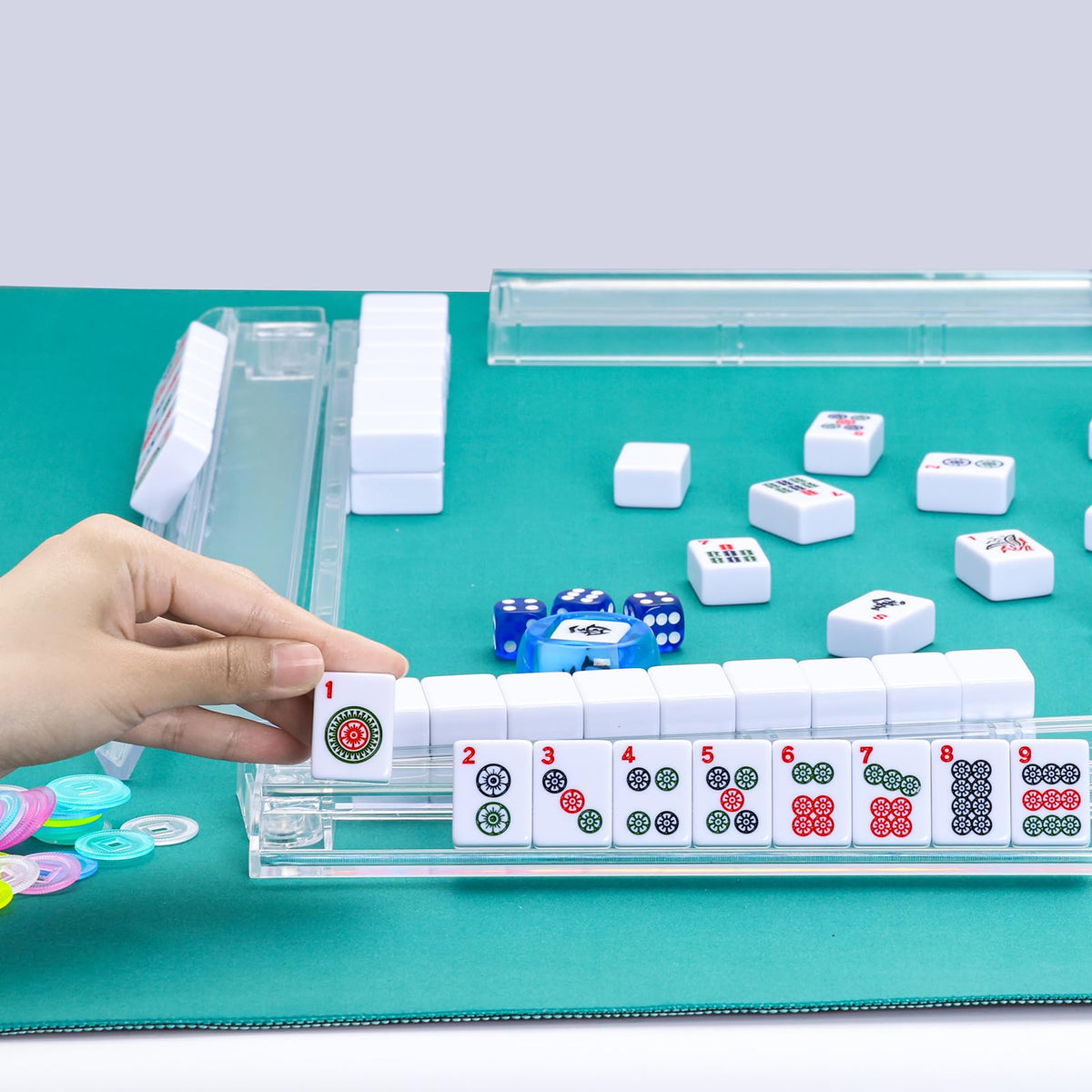 Clear Acrylic Mahjong Tile Rack and Pusher Set of 4 M513