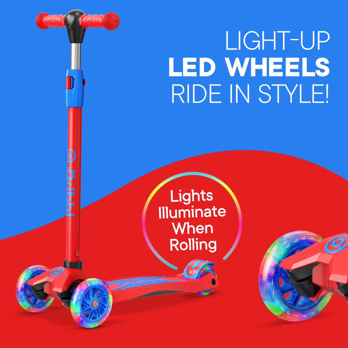 3-Wheel Kids Scooter Adjustable Height Anti-Slip Deck Red and Blue H1628