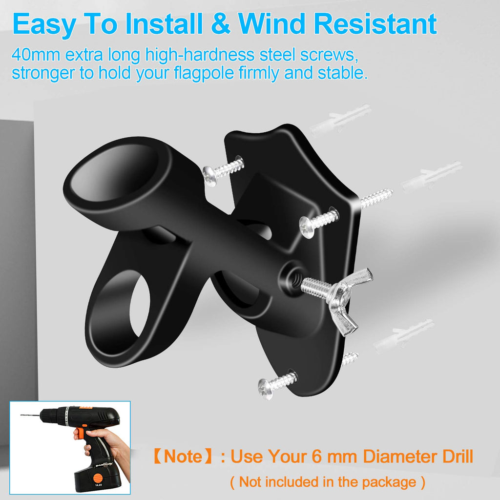1" Flag Pole Holder Brackets with Hardwares, Two Positions Aluminium Alloy Rust Free Coated, Black 1 Pack A180591