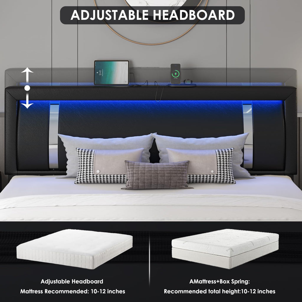 Black Full Size Upholstered Bed Frame with LED Headboard and 2 Storage Drawers X69189