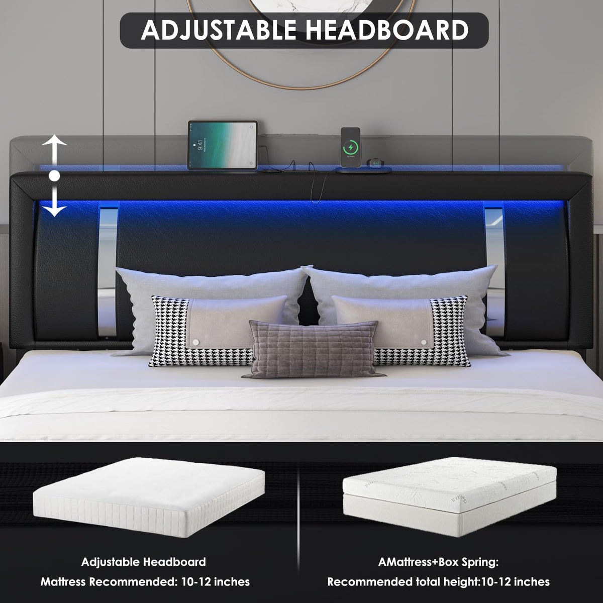 Black Full Size Upholstered Bed Frame with LED Headboard and 2 Storage Drawers X69189