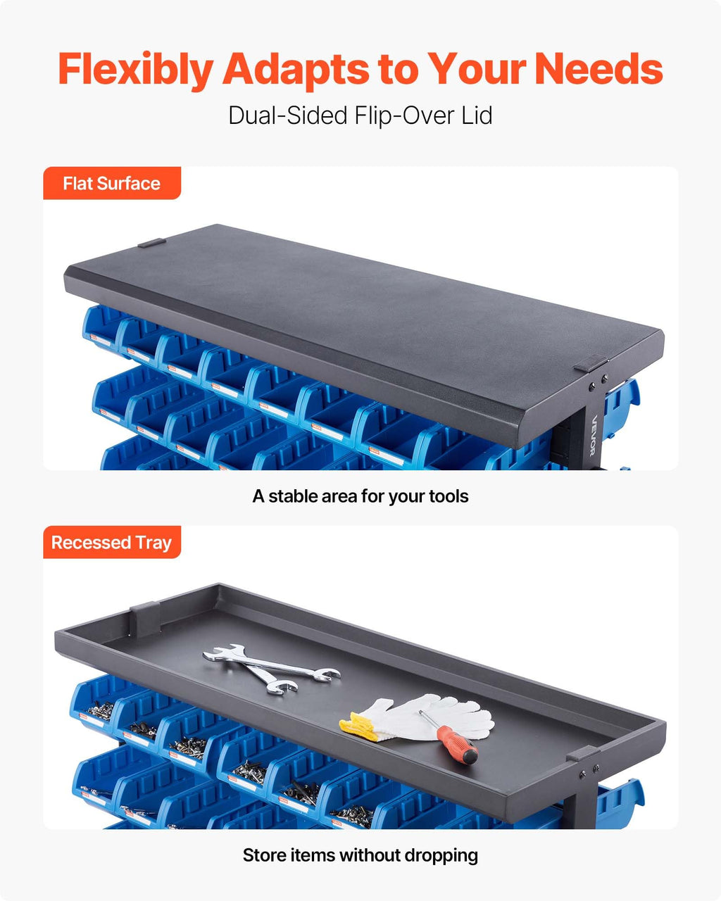 7-Tier Double-Sided Rolling Bin Storage Rack with 94 Plastic Bins B80359