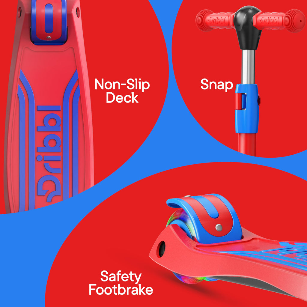 3-Wheel Kids Scooter Adjustable Height Anti-Slip Deck Red and Blue H1628