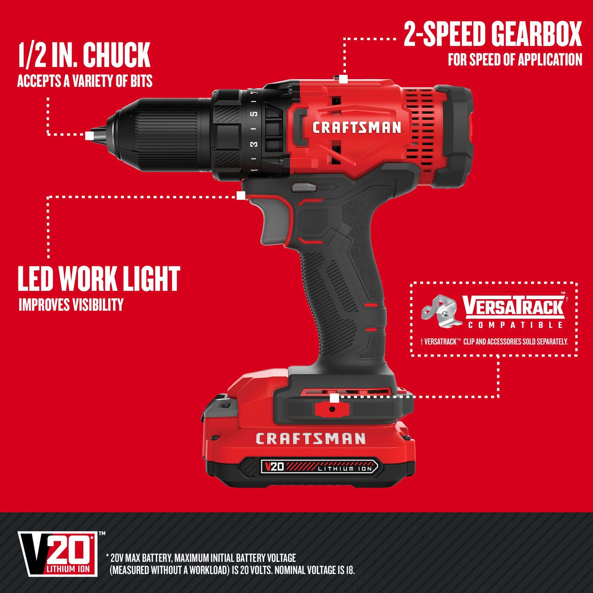 Cordless Drill/Driver Kit, 1/2 inch, Battery and Charger Included U529