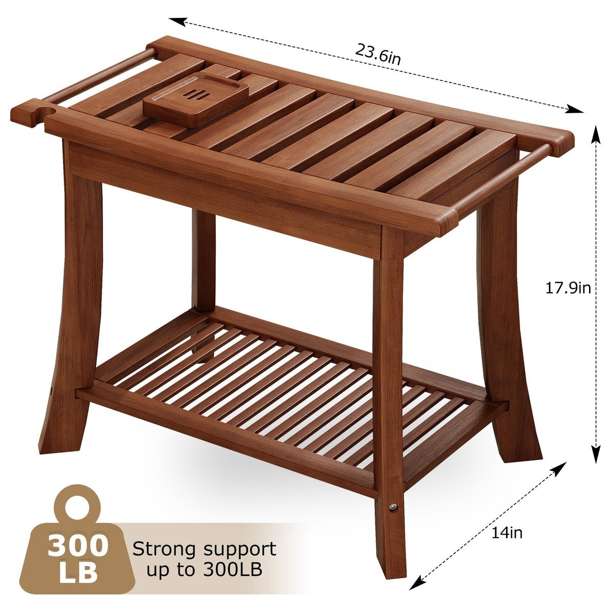 23.6 Inch Teak Shower Bench with Storage Shelf L579