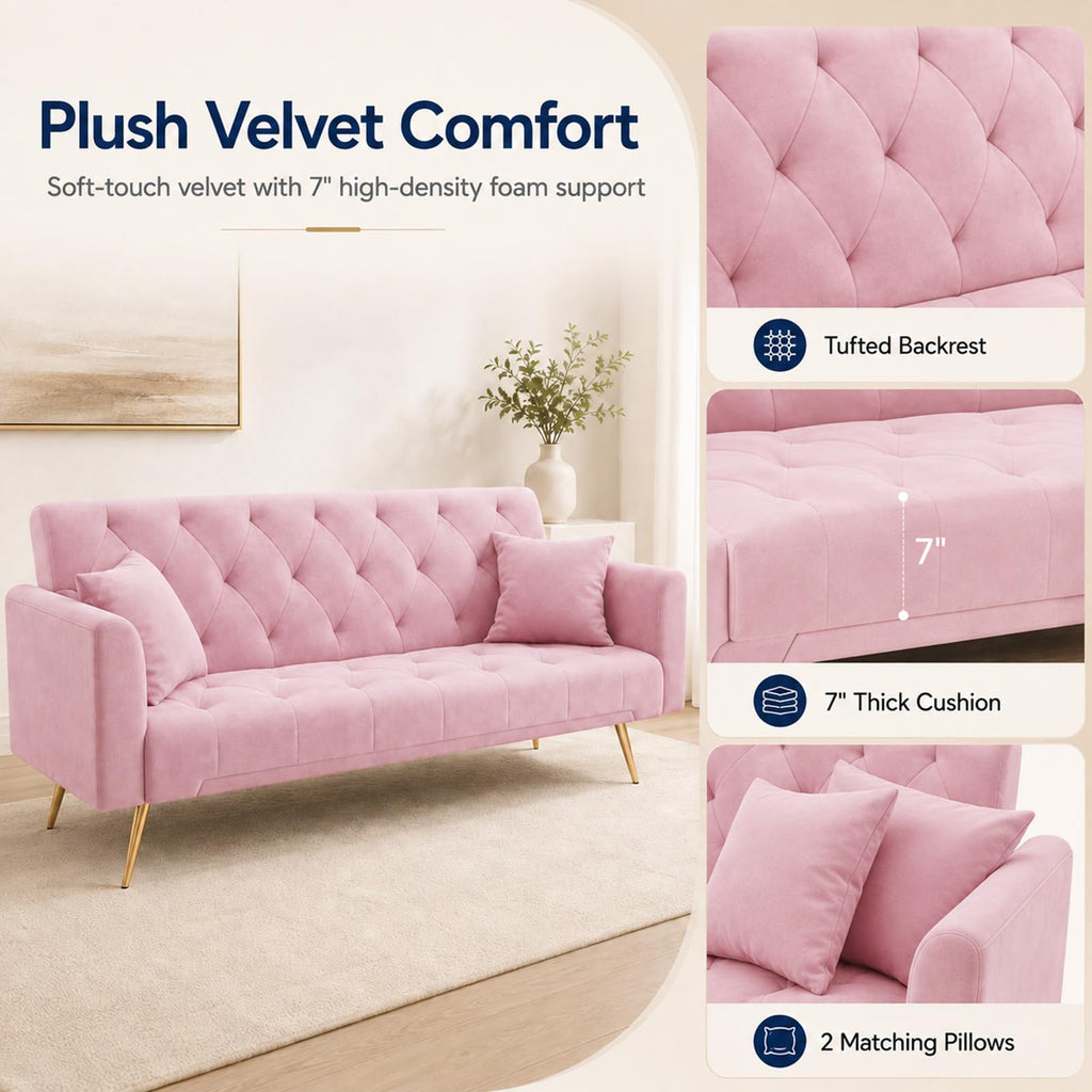 Pink Velvet Futon Sofa Bed E81517