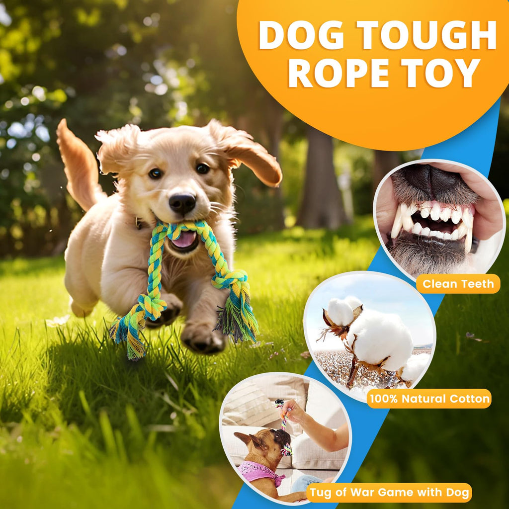 8 Pack Puppy Chew Toys with Squeaky Plush Rope and Ball D129