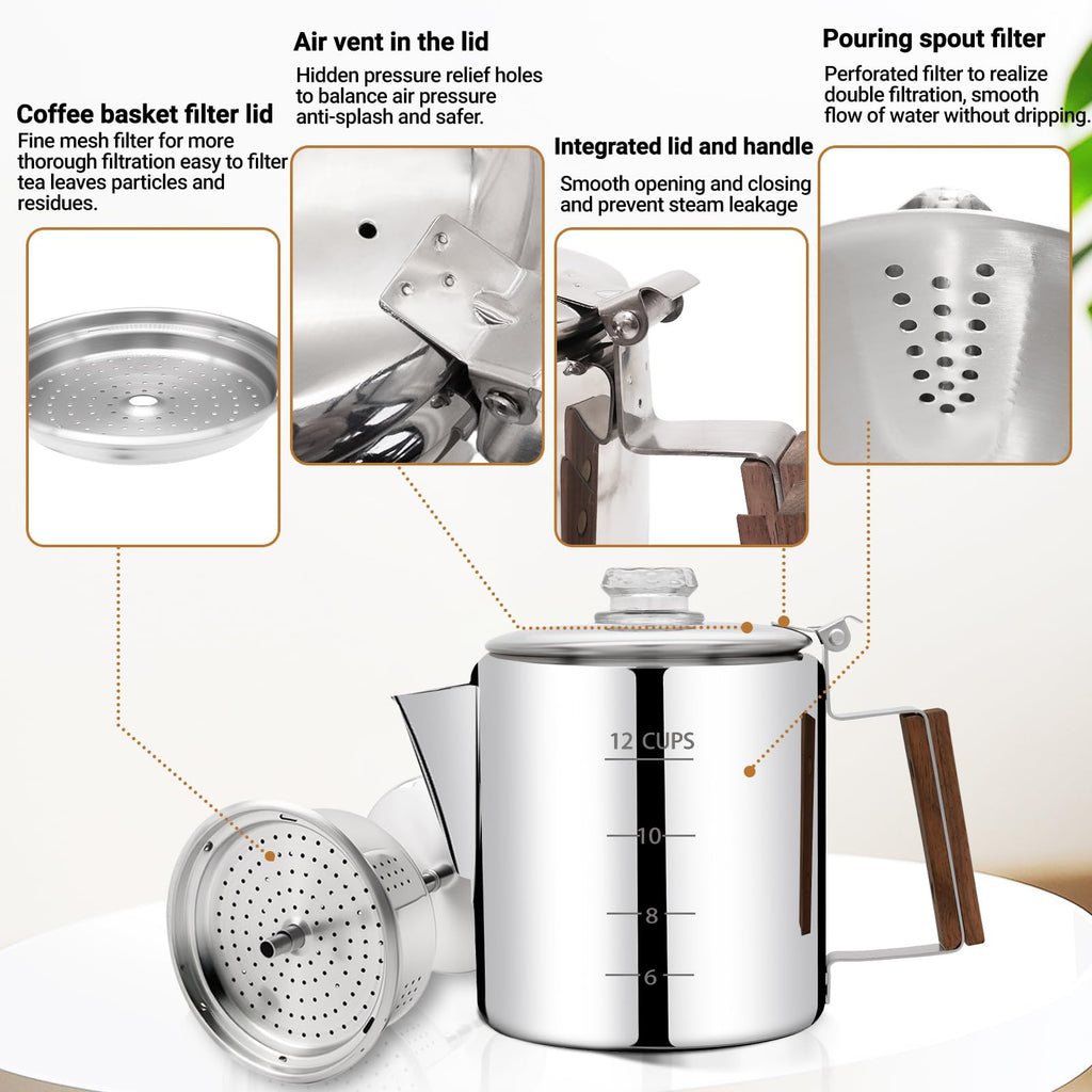12 Cup Stainless Steel Percolator Coffee Pot B8445